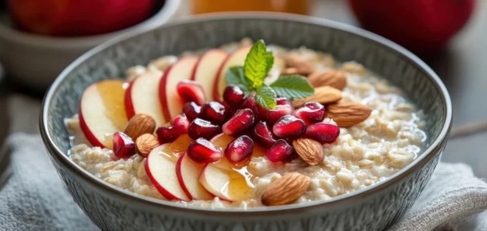 Apples with oats and pomegranate seeds