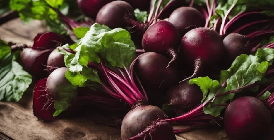 A bunch of raw beetroot.