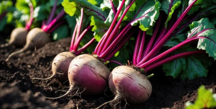 Raw beetroot with leaves.