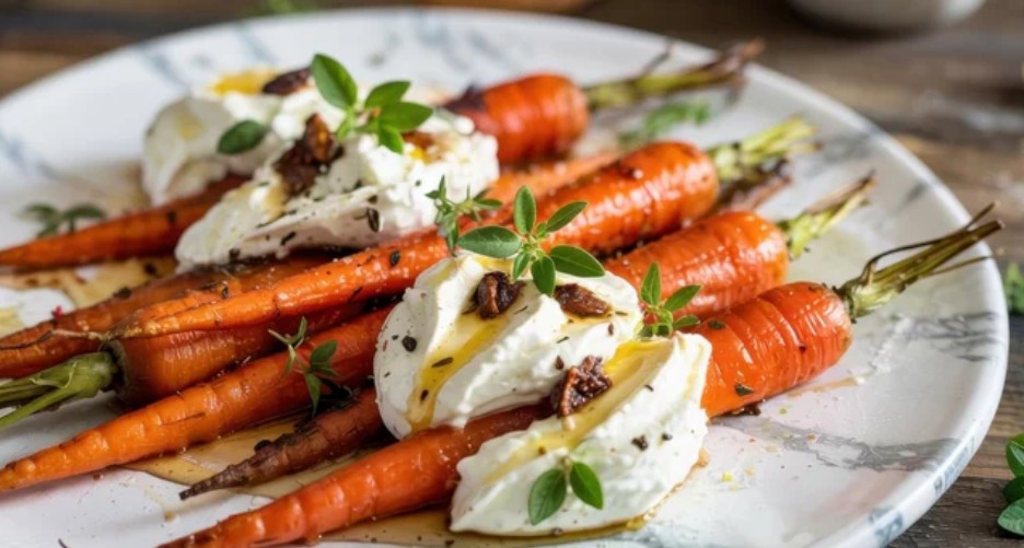 Cooked carrots with yoghurt and herbs