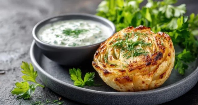 Roasted celeriac with dipping sauce