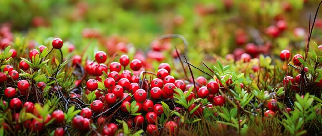 Cranberry bushes with ripe fruit