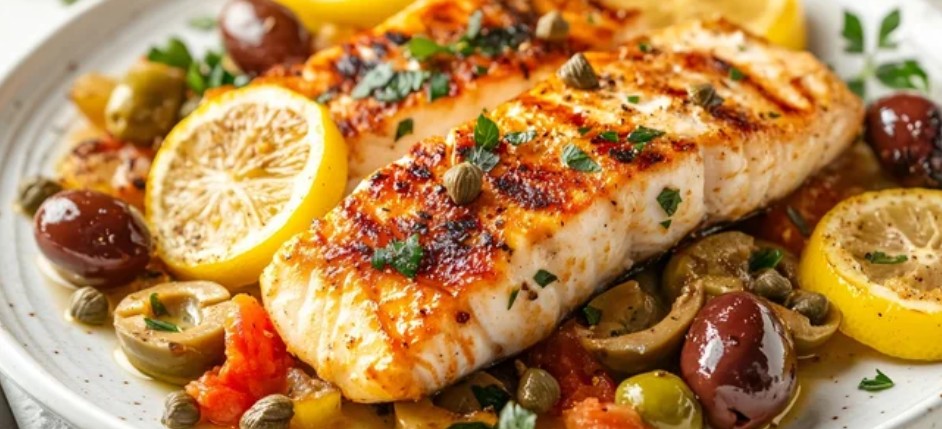 Meal with olives and fish