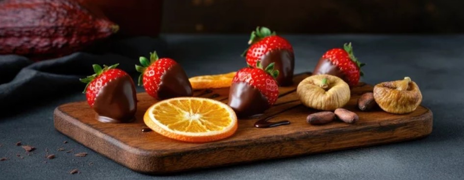 Strawberries dipped in dark chocolate