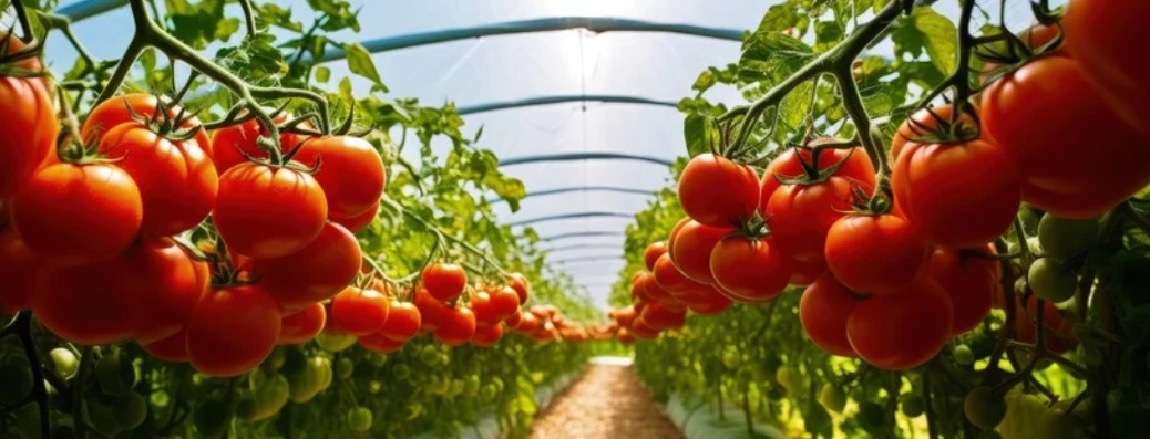 A tomato crop in a tunnel