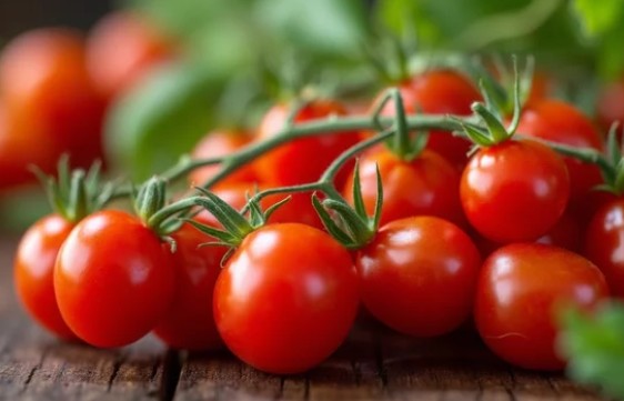 Cherry tomatoes attached to a stalk