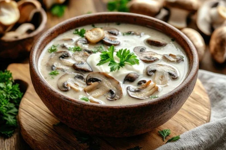 A bowl of mushroom soup